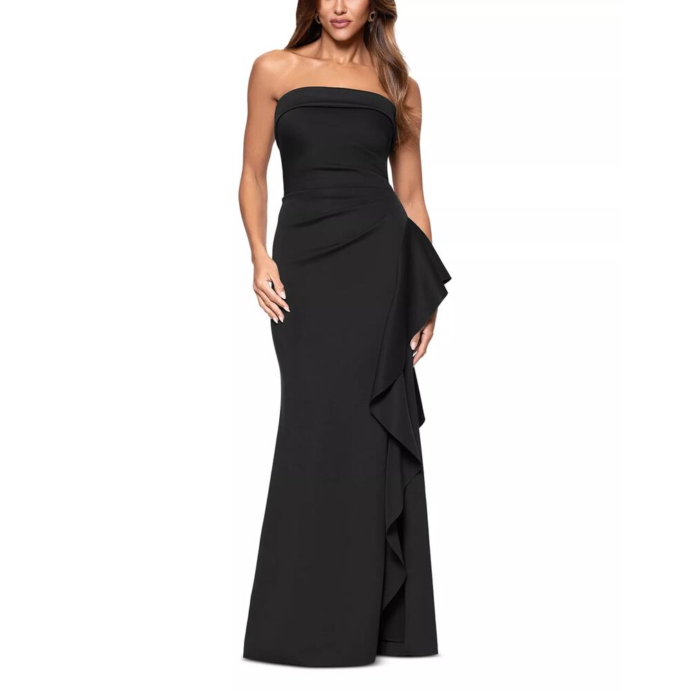 Aqua Women's Scuba Strapless Gown Dress Lined Bandeau Neck Black Size 6 NWT - Picture 2 of 12